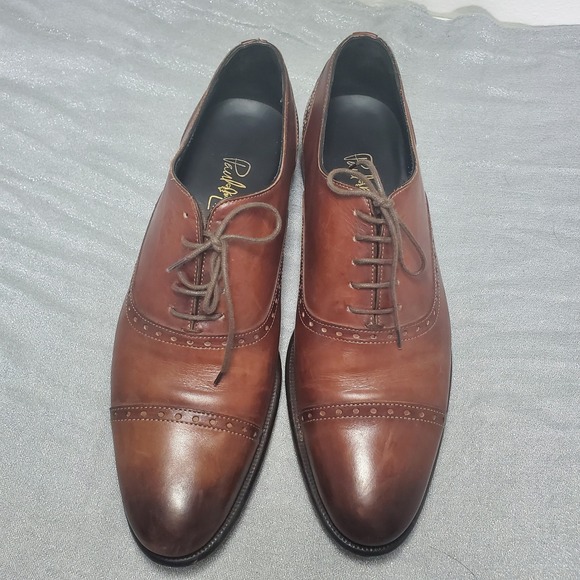 Paul Evans The Brando semi-brogue Brown Leather Cap Toe Shoes Made in Italy 7.5